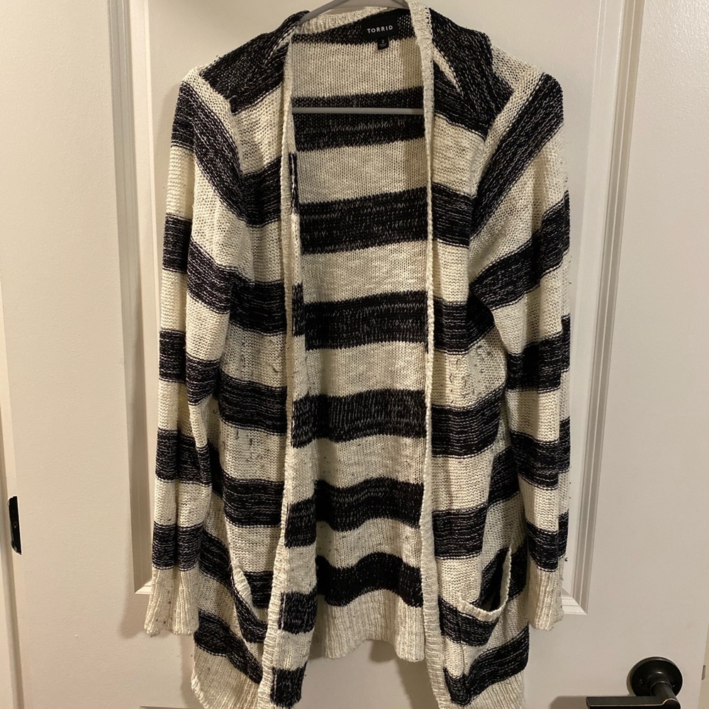 Black and white striped cardigan